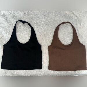 H&M Black and Brown Halter Crop Tops